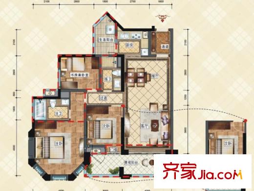 中德英倫城邦一期K區(qū)1、2號(hào)樓6-28層 V戶型（售罄） 3室2廳2衛(wèi)1廚
