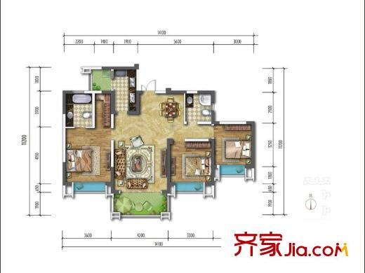 錦城南府標(biāo)準(zhǔn)層H戶型 3室2廳2衛(wèi)1廚
