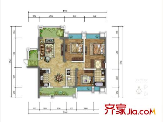 錦城南府標(biāo)準(zhǔn)層D戶型 3室2廳2衛(wèi)1廚