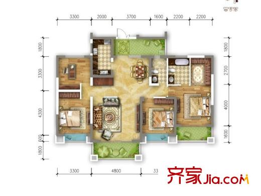 錦城南府標(biāo)準(zhǔn)層A戶型 4室2廳2衛(wèi)1廚