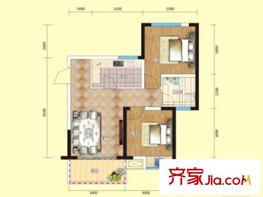 香山半島一期5棟標準層C3戶型 2室1廳1衛(wèi)1廚
