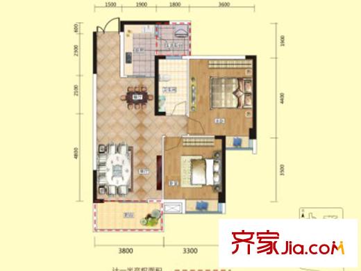 香山半島一期5棟標(biāo)準(zhǔn)層B2戶型 2室2廳1衛(wèi)1廚