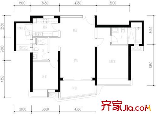 成都ICC天曜一期4號(hào)樓2號(hào)房戶型標(biāo)準(zhǔn)層 2室2廳2衛(wèi)1廚