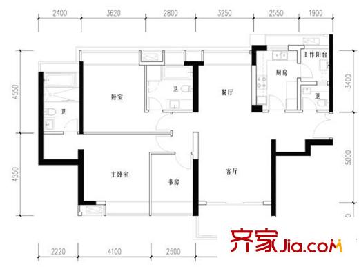 成都ICC天曜一期4號(hào)樓3號(hào)房戶型標(biāo)準(zhǔn)層 3室2廳2衛(wèi)1廚