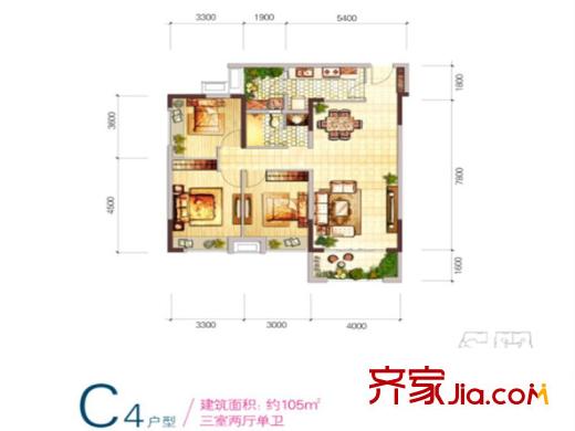 雙都會一期3號樓標準層C4戶型（售罄） 3室2廳1衛(wèi)1廚