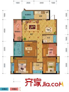 盛源學府名城1期3、5、6棟標準層B3戶型 4室2廳2衛(wèi)