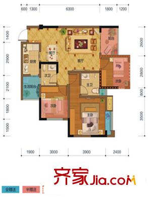 盛源學府名城1期3、5、6棟標準層B2戶型 3室2廳2衛(wèi)