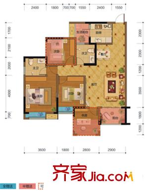 盛源學府名城1期7、8棟標準層D3戶型 4室2廳2衛(wèi)