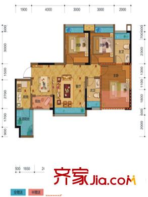盛源學府名城1期7、8棟標準層D2’戶型 3室2廳2衛(wèi)
