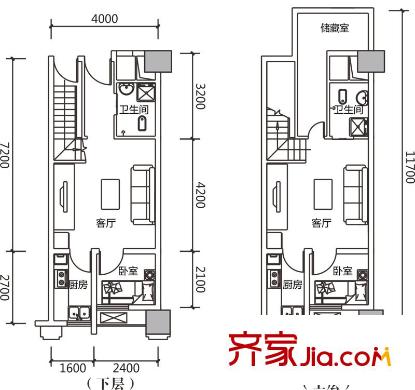 龍城國際1期22號樓V3‘躍層戶型（售罄） 1室1廳1衛(wèi)