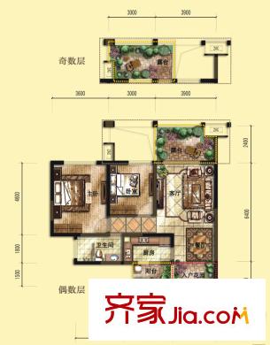 龍城國際1期20棟偶數(shù)層A2’戶型（售罄） 2室2廳1衛(wèi)1廚