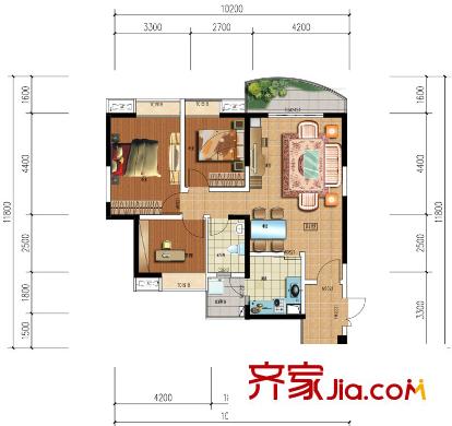 鑫河國際花園一期1棟標準層B-b1戶型 3室2廳1衛(wèi)1廚
