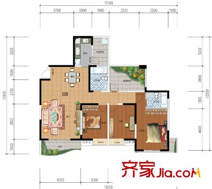 鑫河國際花園一期2棟標準層A4戶型 3室2廳2衛(wèi)1廚
