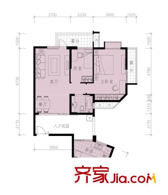 彩疊園二期1-7號樓標(biāo)準(zhǔn)層03號戶型 2室2廳1衛(wèi)1廚