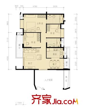 彩疊園二期1-7號樓標(biāo)準(zhǔn)層04號戶型 3室2廳2衛(wèi)1廚
