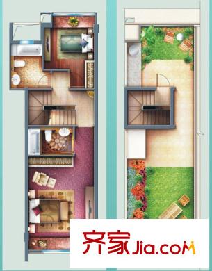 彩疊園二期5號樓標(biāo)準(zhǔn)層B2上疊戶型 3室3廳3衛(wèi)1廚