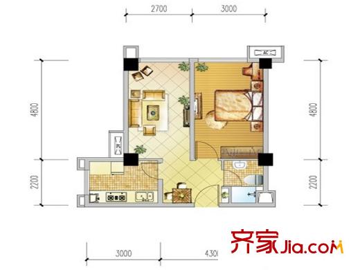 藍光COCO金沙一期6號樓標(biāo)準(zhǔn)層D1戶型（售罄） 1室1廳1衛(wèi)
