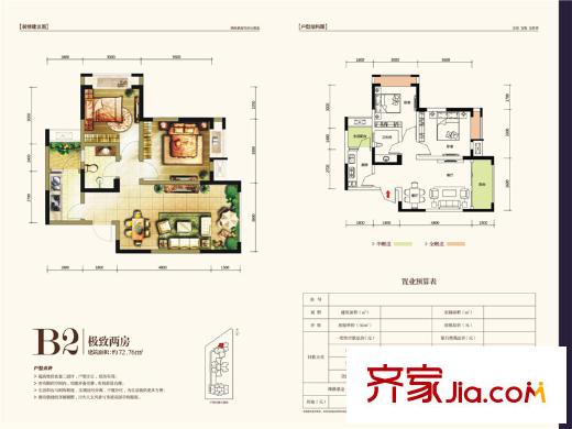 金玉滿堂二期二期1棟標(biāo)準(zhǔn)層B3戶型 2室2廳1衛(wèi)1廚