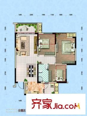 金科中央公園城1期13號(hào)樓標(biāo)準(zhǔn)層D2戶型 3室2廳1衛(wèi)1廚