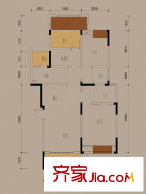 金科中央公園城二期洋房3號樓B3戶型圖 3室2廳2衛(wèi)1廚