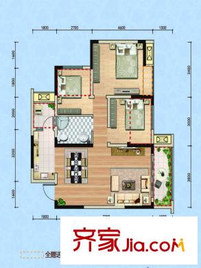 金科中央公園城1期13號(hào)樓標(biāo)準(zhǔn)層D3戶型 3室2廳2衛(wèi)1廚