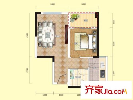 香山半島一期5棟標準層C9戶型 1室1廳1衛(wèi)1廚