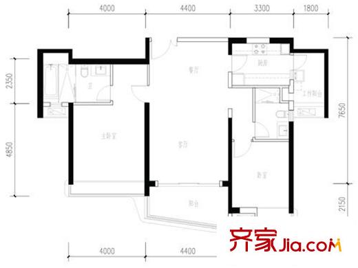 成都ICC天曜一期3號(hào)樓2號(hào)房戶型標(biāo)準(zhǔn)層 2室2廳2衛(wèi)1廚