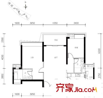 成都ICC天曜一期6號(hào)樓2號(hào)房戶型標(biāo)準(zhǔn)層 2室2廳2衛(wèi)1廚