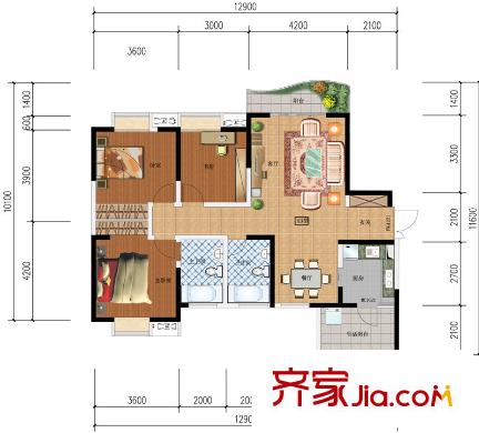 鑫河國際花園一期2棟標準層A3戶型 3室2廳2衛(wèi)1廚