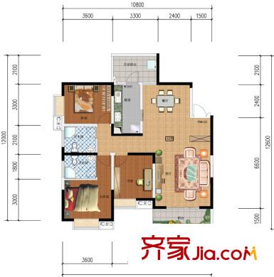 鑫河國際花園一期2棟標準層A5戶型 3室2廳2衛(wèi)1廚