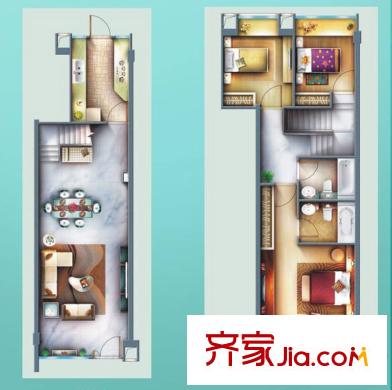彩疊園二期1-7號樓標(biāo)準(zhǔn)層B1下疊戶型（售罄） 3室2廳2衛(wèi)1廚