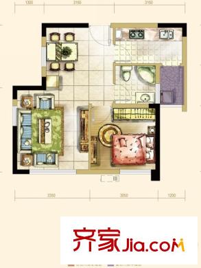 大成郡一期13號(hào)樓標(biāo)準(zhǔn)層D1戶型 1室2廳1衛(wèi)1廚