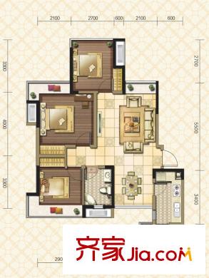 雄飛新園國際廣場一期一批次11號樓標(biāo)準(zhǔn)層A1-1戶型 3室2廳1衛(wèi)1廚