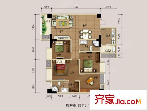 盛世星河21棟標(biāo)準(zhǔn)層C2戶型 4室2廳2衛(wèi)1廚