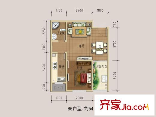 盛世星河22棟標(biāo)準(zhǔn)層B6戶型 1室1廳1衛(wèi)1廚