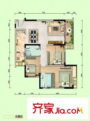金科中央公園城1期13號(hào)樓標(biāo)準(zhǔn)層D4戶型 3室2廳2衛(wèi)1廚