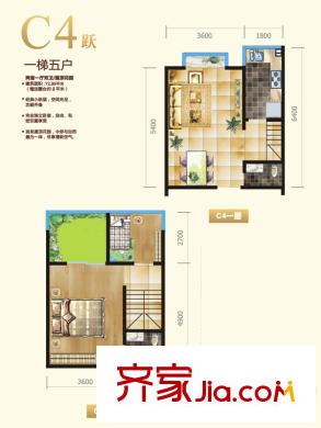 水岸西嶺二期5號樓躍層C4戶型（售罄） 2室1廳2衛(wèi)1廚