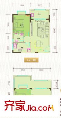 水岸西嶺二期8號樓C2戶型（售罄） 2室2廳1衛(wèi)1廚