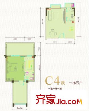水岸西嶺二期8號樓C4戶型（售罄） 1室1廳1衛(wèi)1廚