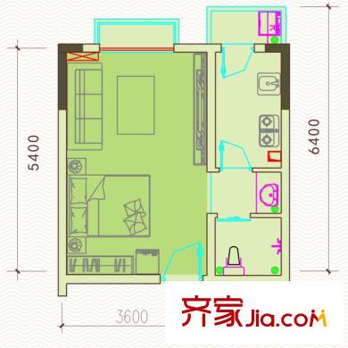 水岸西嶺二期8號樓C3戶型（售罄） 1室1廳1衛(wèi)1廚