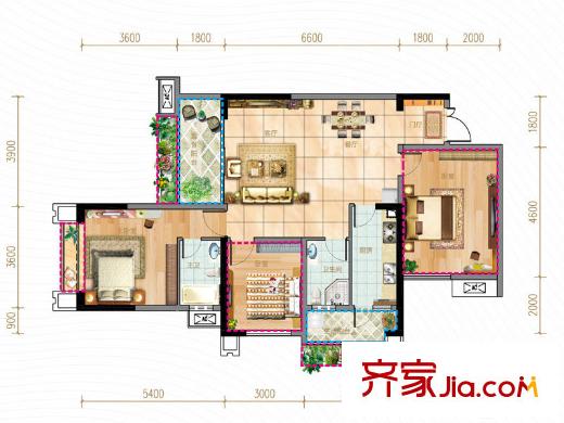 香月湖一期10號(hào)樓奇數(shù)層c5戶型 3室2廳2衛(wèi)1廚