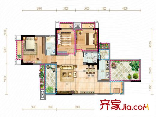 香月湖一期10號(hào)樓偶數(shù)層c4戶型 3室2廳2衛(wèi)1廚