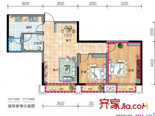香月湖一期6號(hào)樓標(biāo)準(zhǔn)層D4戶型 2室2廳1衛(wèi)1廚