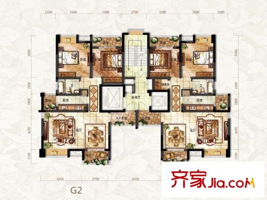 上品金沙一期1-4號(hào)樓標(biāo)準(zhǔn)層G戶型 2室2廳2衛(wèi)1廚