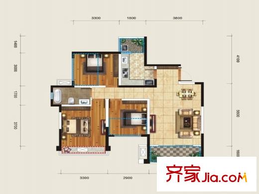 金科時(shí)代中心一期1號(hào)樓標(biāo)準(zhǔn)層A1戶型 3室2廳1衛(wèi)1廚