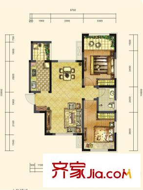 巴黎都市二期8號(hào)樓標(biāo)準(zhǔn)層D戶型 2室2廳1衛(wèi)1廚