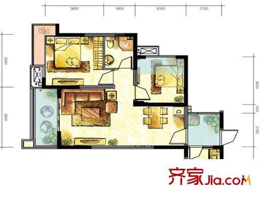 金壕雅庭1期4棟標(biāo)準(zhǔn)層D4戶型（售罄） 2室2廳1衛(wèi)1廚