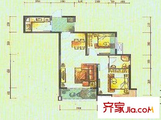 金壕雅庭1期2棟標(biāo)準(zhǔn)層B3戶型（售罄） 2室2廳1衛(wèi)1廚
