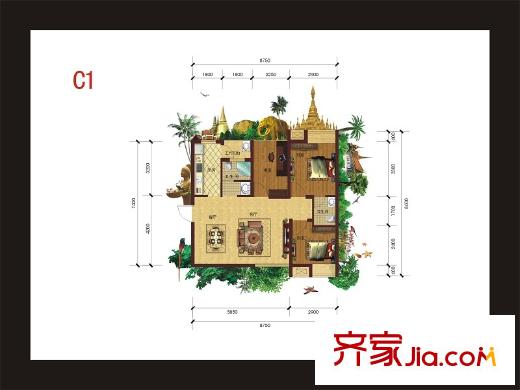 四季金悅一期1、2、9號樓標(biāo)準(zhǔn)層C1戶型 3室2廳2衛(wèi)1廚