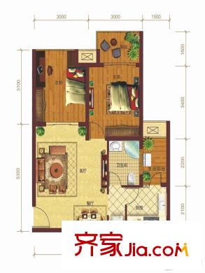 四季金悅一期4號樓標(biāo)準(zhǔn)層D6戶型 2室1廳1衛(wèi)1廚
